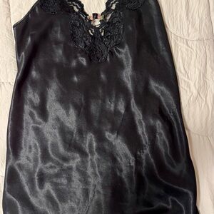Expressions Black Satin Chemise with Lace Detail